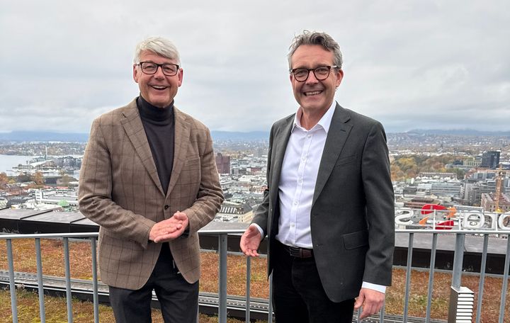 Generalsekretær i Huseierne, Morten Andreas Meyer og Erik Tønnesen, administrerende direktør i Optimera