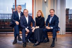 Fra venstre: Jan-Erik Larsen, partner og daglig leder i Kruse Larsen, Rolf Ellingsen Aaneland som blir ny adm. direktør i Geelmuyden Kiese Norge, Karne Lykkebo, konserndirektør Geelmuyden Kiese Gruppen og Lars Erik Grønntun, styreleder i Paritee.