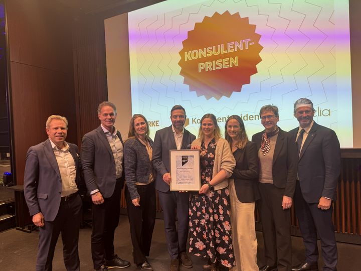 Finn Røgenes (Head Of Sales, Azets Consulting), Truls Roll (Deputy CEO, Azets Consulting), Sandra Messel (Leder marked og kommunikasjon, Azets Consulting), Dan Wange (Senior manager, Azets Consulting), Laila Halvorsen (prosjektleder Levanger kommune), Linn Pilskog (prosjektleder Azets Consulting), Marit Berg Ness (økonomirådgiver, Levanger kommune), Arne Norheim (adm. direktør, Azets).