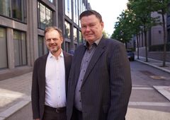 Etter en periode hos Elkjøp, er løsningsarkitekten Jan-Erik Larsen (t.h) tilbake i Columbus. Her sammen med Ole-Johan Lindøe.