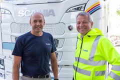 Knut Ruud, daglig leder Ruuds Transport AS og Trond Hagerud, administrerende direktør Mapei AS