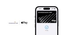 Illustrasjon av iPhone med Sparebanken Sørs bankkort.