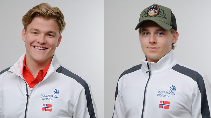 Fabian Skatvedt (t.v.) og Jørgen Hansen Sukke (t.h.) fra Andebu konkurrerer som lag i anleggsgartnerfaget under Yrkes‑EM i Danmark.