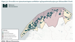 Kart over områder i Nord-Norge med kritisk mangel på nettkapasitet.