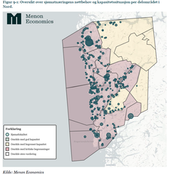 Kart over områder på Vestlandet med kritisk mangel på nettkapasitet.