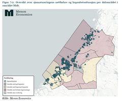 Kart over områder i Midt-Norge med kritisk mangel på nettkapasitet.