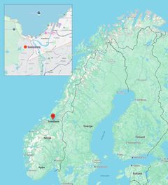 Kart som viser beliggenheten til Sverresborg sørvest i Trondheim, Midt-Norge. Inkluderer oversikt over Trøndelag-regionen.