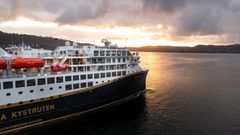 Havila Pollux leaving Bergen on her maiden voyage, August 23rd 2023