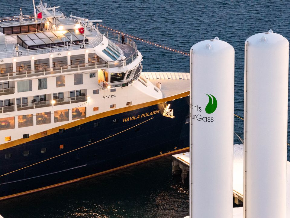 The start of a cleaner future: Havila Polaris has filled its tanks with 200 cubic meters of liquefied biogas (Image at LateCruiseNews.com - November 2025)