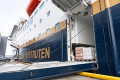 Cargo from a Havila Voyages ship being handled in Tromsø.