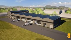 Det nye skolebygget vil få en egen flyhangar med plass til fire skrog og et tilhørende manøverområde.