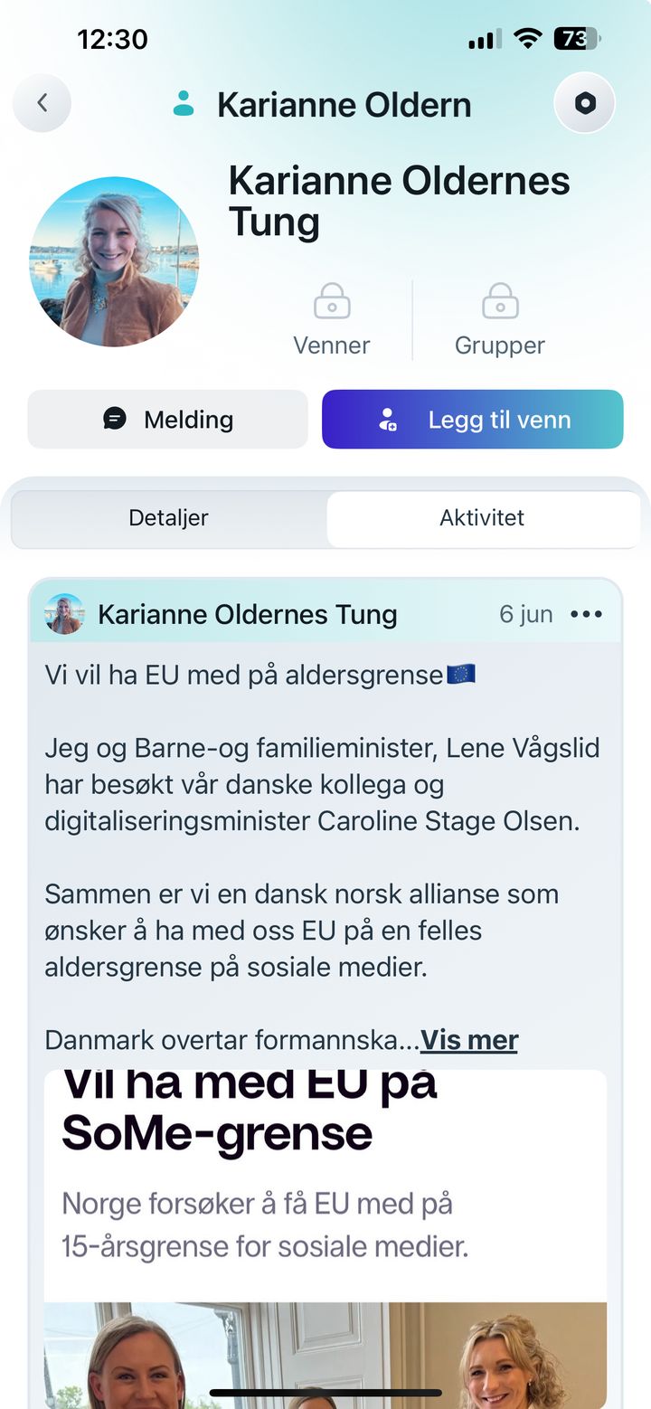 Skjermdump - Karianne Tung på Hudd