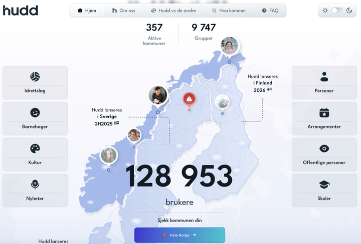 Skjermbilde fra Hudd.no 21.juli 2025