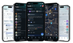 Hudd har kronologisk feed, nabolagskart, arrangementer, gruppper og chat.