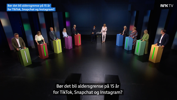 Skjermbilde fra Partilederdebatten i Arendal 11 August på NRK