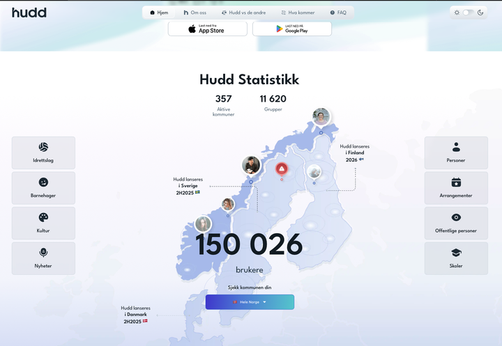 Skjermbilde fra Hudds nettsider 16. september 2025
