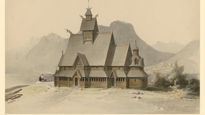 Franz Wilhelm Schiertz, «Vang gamle kirke i fortiden», 1841. Staatliche Museen zum Berlin, Kunstbibliothek. Foto: bpk / Kunstbibliothek, SMB / Dietmar Katz