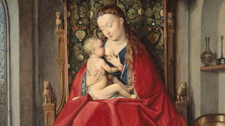 Hans Johan Frederik Berg, «Madonna med barnet» (utsnitt), 1860. Akvarell etter maleri av Jan van Eyck.