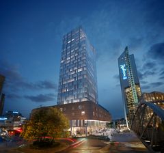 Kontorbygget Over Spektrum får 26 etasjer, en høyde på 108,5 meter og er det første høyhuset i Oslo på 35 år. (Illustrasjon: LPO Arkitekter)