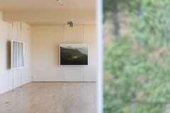 A view from a living room with photographs depicting nature are placed in different parts of the room.