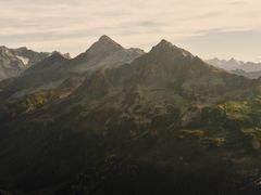 Mountain formation with two sharp peaks.