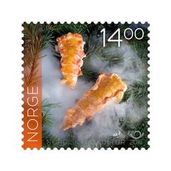 Norwegian postage stamp, "Norwegian lobster on spruce", 2016. Posten Bring AS. Chef Espen Holmboe Bang, Maaemo; design Kristin Granli; photo Mette Randem
