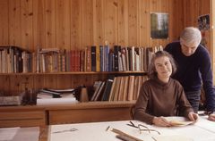 Wenche and Jens Selmer at the drawing board. Photo: Jens Selmer (self-timed)