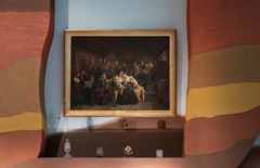 The exhibition design is by the French sculptor and scenographer Théo Demans and forms a framework for works such as Adolph Tidenmand's "Funeral Feast" (probably 1854).