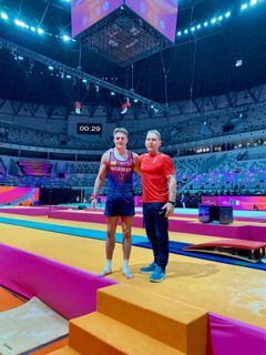 Sebastian Sponevik og trener Espen Jansen i VM.