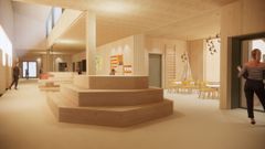 Bruk av tre setter tydelig preg på skolens interiør