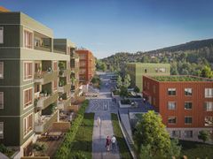 Atelierhagen består av 131 leiligheter fordelt på ni bygg.