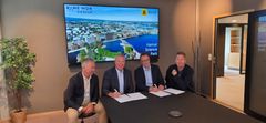 Godt fornøy og klare for å komme i gang. Fra venstre Øystein Nordal, daglig leder i Martin M Bakken, Asle Randen, adm. dir i Backe Entreprenør, Rune Lyngbø, daglig leder i Hamar Science Park AS og Bjørnar Håkensmoen, styremedlem i Hamar Science Park AS.
