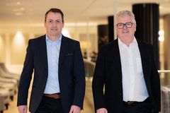 Tor Espnes adm. banksjef i Trøndelag Sparebank og Joar Dyrendahl banksjef i Ørland Sparebank.