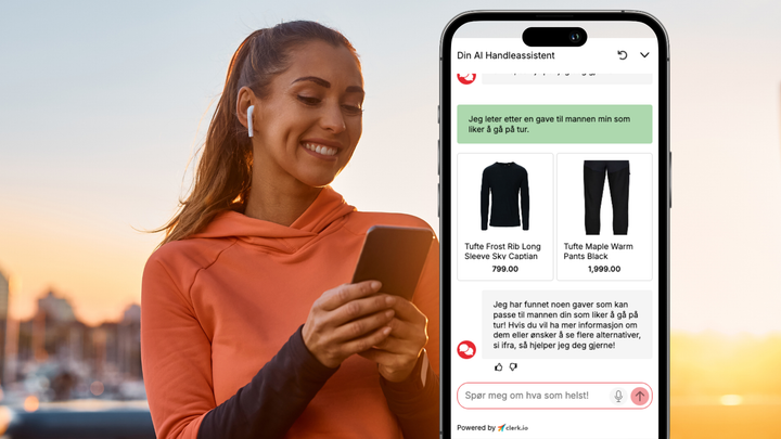 I dette bildet spør brukeren AI-chatboten om gavetips til mannen sin, som liker å gå på tur.