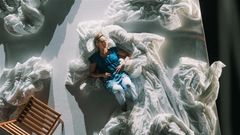 Erlend Birkelands Scenografi er eit rom fylt av dyner.