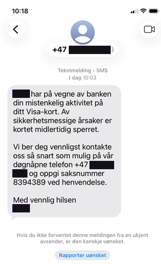 Eksempel på svindel-SMS