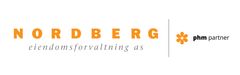Alt text: "Nordberg eiendomsforvaltning horisontal logo med oransje og grå tekst."