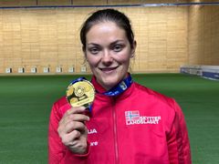 Jeanette Hegg Duestad med sin 28. verdenscup-medalje