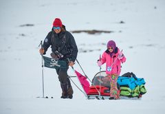 From a previous expedition in Norway, Alexander and Mina with little sister Lilje Olava in the sled.