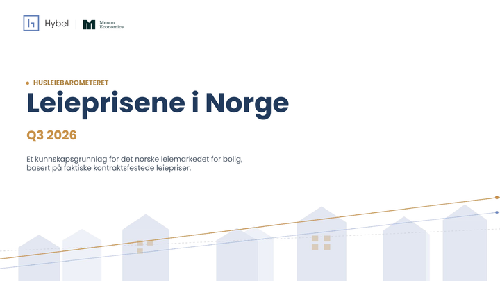 Husleiebarometer er en kvartalsvis leieprisrapport utarbeidet av Menon Economics på oppdrag fra Hybel.no. Rapporten bygger på faktiske kontraktsdata fra Hybel.nos plattform og gir et løpende bilde av prisutviklingen på tvers av boligtyper og geografi.