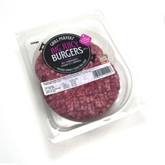 Norgesmester burger: Coop Big Juicy burgers, Fatland Salg AS (Fatland Ølen AS).