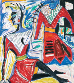 PIA MYRVOLD, Woman with dress,1983 170x140cm, oil on canvas