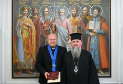 Generalsekretær Henrik Erhard Hermansen i Norges Kristne Råd og Metropolitt Epiphaniy i Den ortodokse kirke i Ukraina