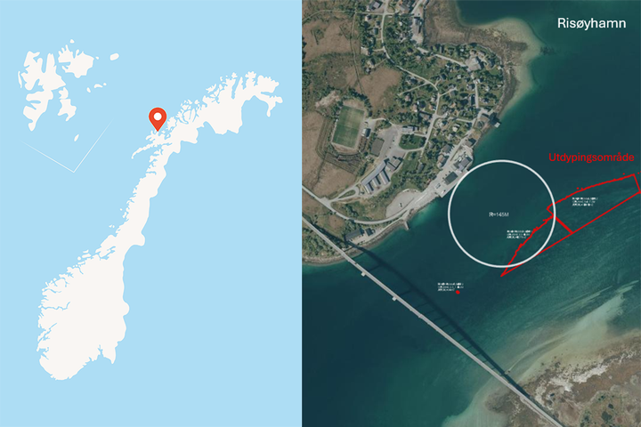 Kystverket skal utdype farleden ved Nygårdsrevet og Risøyhamn for å gjøre sjøveien tryggere. På kartet er utdypingsområdet i Risøyhamn markert i rødt.