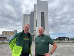 Lars Ove Flaten (t.v.) er diretør for korn og plantekultur i Felleskjøpet Agri. Jens Lippestad er styreleder i bondesamvirket.