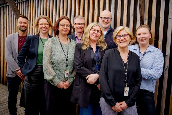 NTBs nye redaksjonelle ledelse. Fra v. Kåre Henriksen, Christina Dorthellinger, Hege Tannæs-Fjeld, Ole Kristian Bjellanes, Hilde C. Kristiansen, Ketil Bjærke, Anne Ånstad og Oda Ertesvåg.