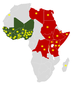 Kartet viser to av Afrikas fem kraftsamarbeidsområder (Power Pools). Den Vest-Afrikanske og den Øst-Afrikaske Power Poolen er to caser i forskningsprosjektet. Casestudiene skal utforske og utvikle energistrategier som er skreddersydd for hver region, og de tar hensyn til unike utfordringer og muligheter.