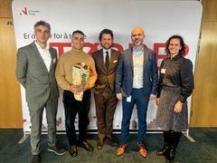 Francesco Finotti (SINTEF), Marton Vølstad (CCUS Norge), Vegard Grøslie Wennesland (Statssekretær, Nærings- og fiskeridepartementet), Cristian Valdes Carter (Strategidirektør, Innovasjon Norge) og Jannicke Gerner Bjerkås (Hafslund Celsio).