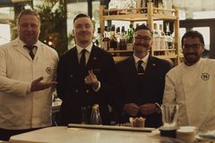 Maroš Dzurus (Bar Manager, HIMKOK) Paul Voza (Head of Research & Development, HIMKOK) Øyvind Lindgjerdet (Executive Bar Manager Britannia Hotel) Dániel Kovács (Head Bartender Britannia Bar)