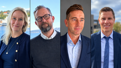 Nye i Fjord Line sin konsernledelse: Stine B. Neteland (konserndirektør digitalisering), Jørund Rasdal Unneland (konserndirektør kommunikasjon og samfunnskontakt), Gaute Løvset (konserndirektør forretningsutvikling) og Håkon Leidland (konserndirektør frakt).